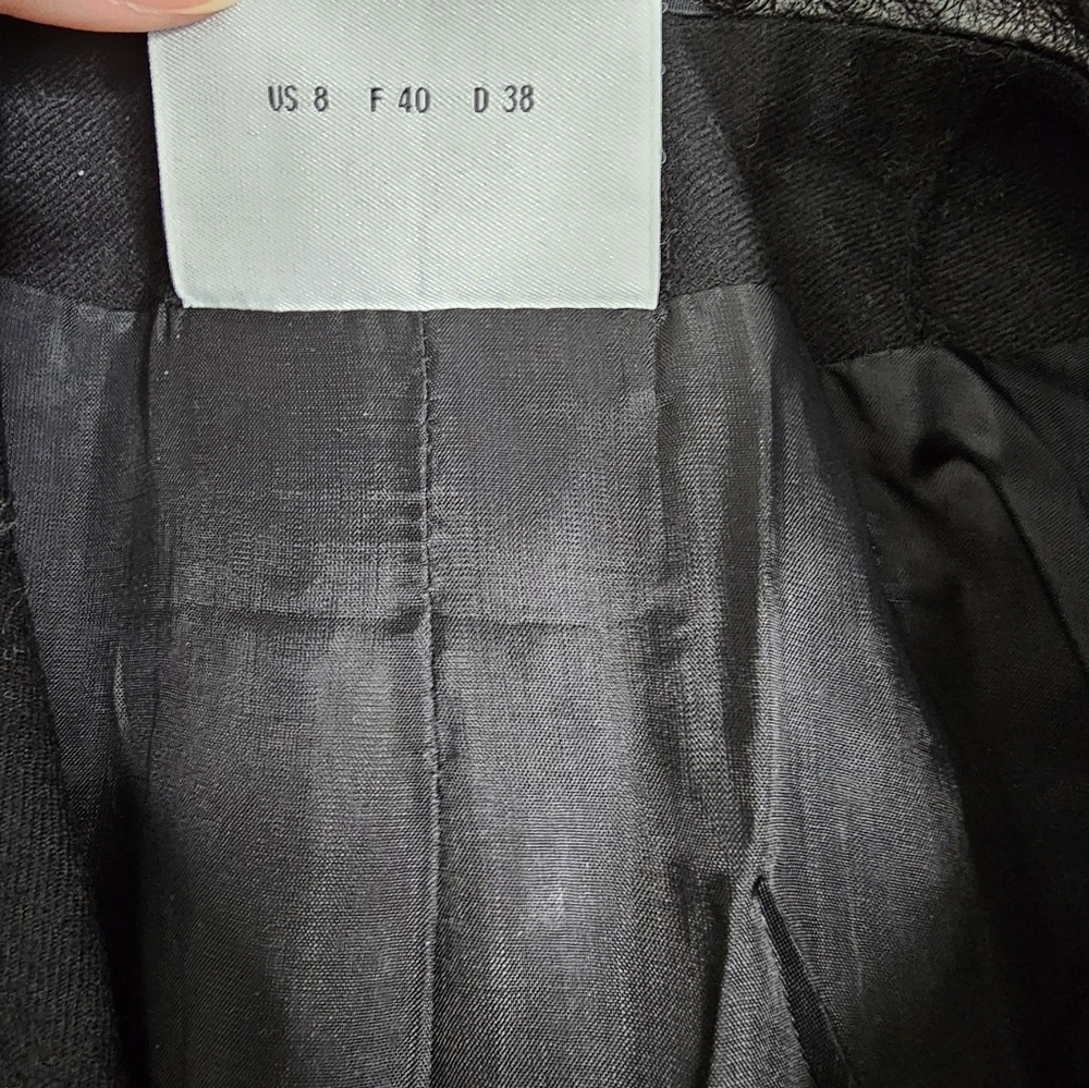 Akris Punto black wool military jacket blazer leather trim mono pinstripe 8 - Picture 10 of 12